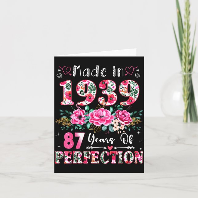 Tarjeta 87 Year Old Made In 19&#  Floral 87th Birthday Wo (Anverso)