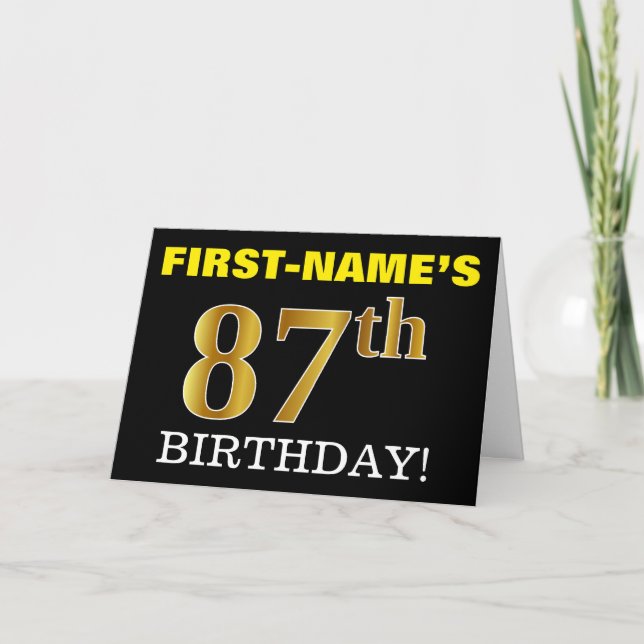 Tarjeta "87th BIRTHDAY" de oro negro e imitación (Anverso)