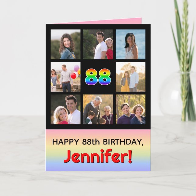 Tarjeta 88º cumpleaños: Arcoiris divertido #, fotos Person (Anverso)