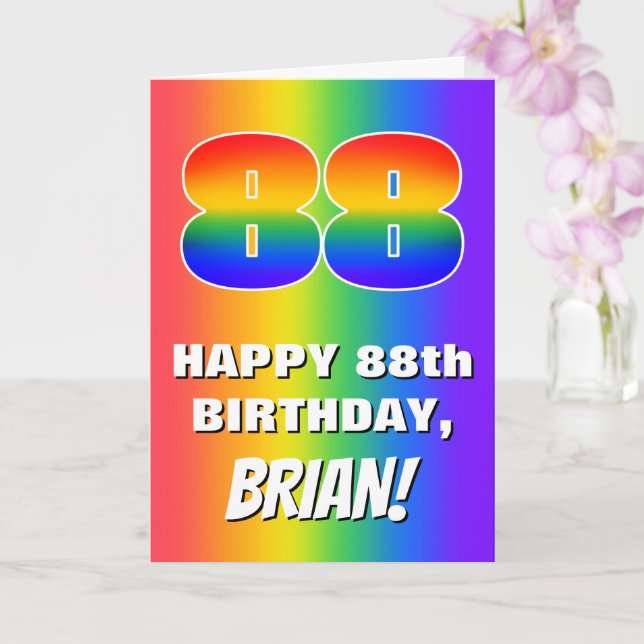 Tarjeta 88º cumpleaños: Colorido, divertido patrón arcoiri (Orquídea)