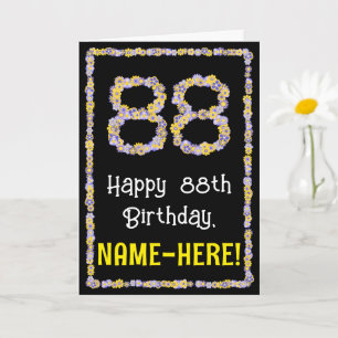 Tarjeta 88º cumpleaños: Flores florales número, nombre per