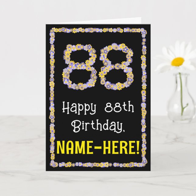 Tarjeta 88º cumpleaños: Flores florales número, nombre per (Planta pequeña)