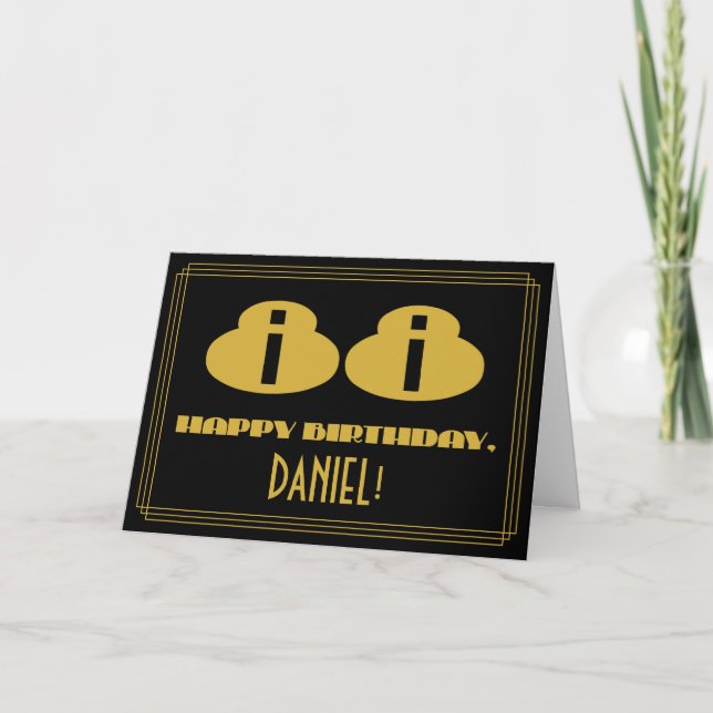 Tarjeta 88º cumpleaños: Nombre + Art Deco Inspirado Aspect (Anverso)