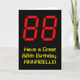 Tarjeta 88º cumpleaños: Red Digital Clock Style "88" + Nom