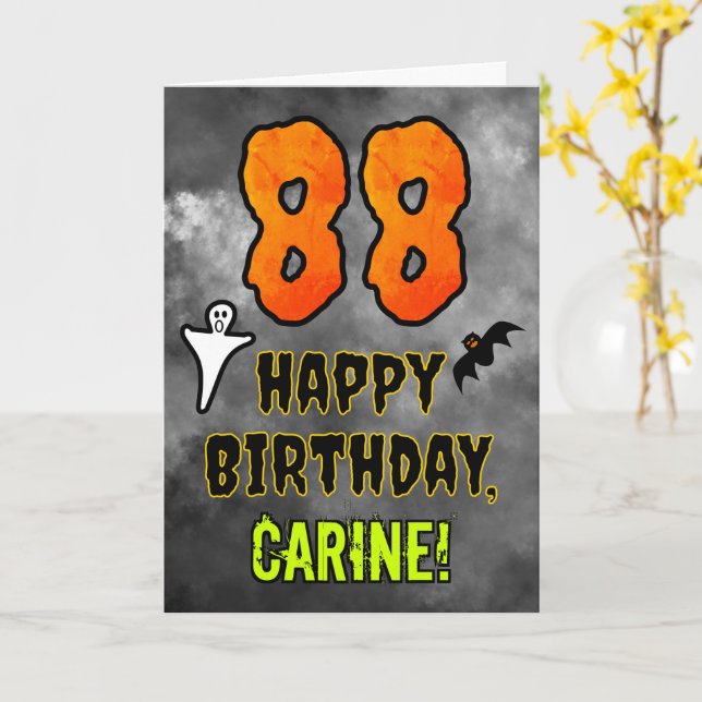 Tarjeta 88º cumpleaños: Tema de Eerie Halloween + nombre p (flor amarilla)