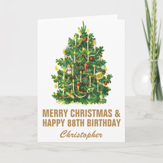 Tarjeta 88.º Feliz Cumpleaños y Feliz Árbol de Navidad (Anverso)