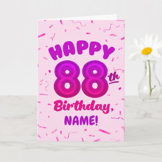 Tarjeta 88th Balloon Number Custom Name Birthday Card (Planta pequeña)