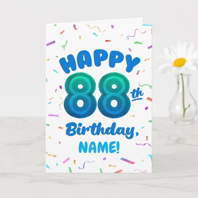 Tarjeta 88th Balloon Number Custom Name Birthday Card (Planta pequeña)