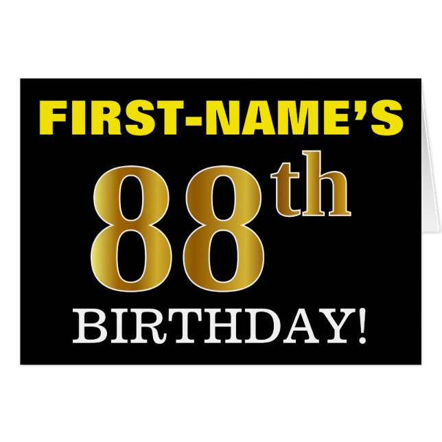 Tarjeta "88th BIRTHDAY" de oro negro e imitación (Anverso (Horizontal))