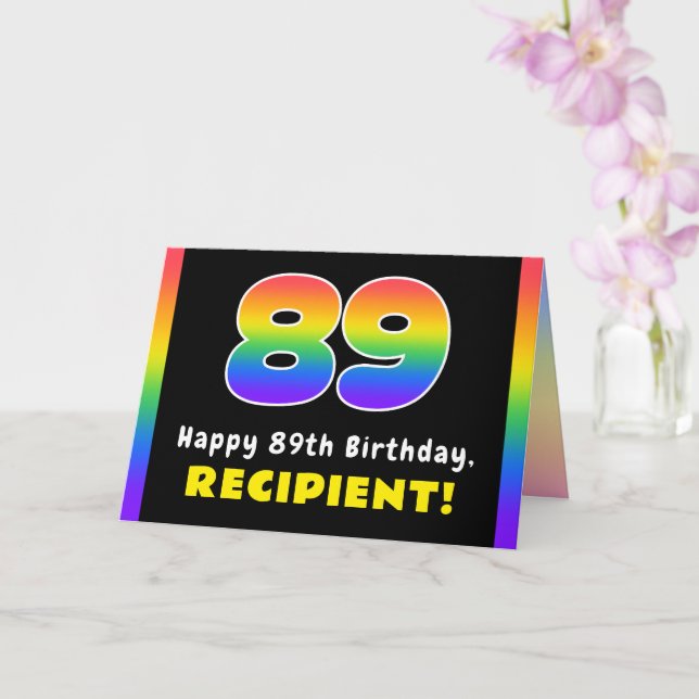 Tarjeta 89º cumpleaños: arcoiris colorido # 89, nombre per (Orquídea)
