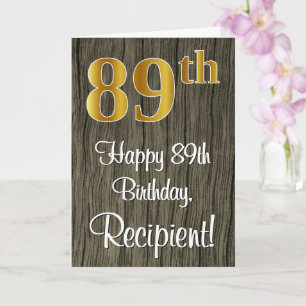 Tarjeta 89º cumpleaños: Elegante Faux Gold Look #, Faux Wo
