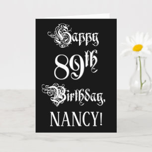 Tarjeta 89º cumpleaños: Elegante guión + nombre personaliz
