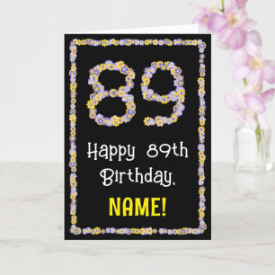 Tarjeta 89º cumpleaños: Flores florales número, nombre per