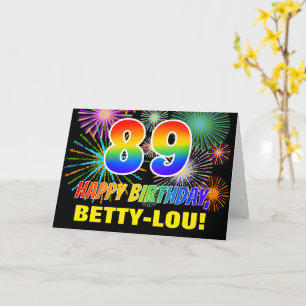 Tarjeta 89º cumpleaños: negrita, diversión, fuegos artific