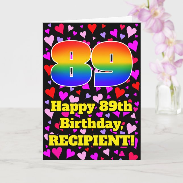 Tarjeta 89º cumpleaños: Patrón de corazones amorosos, arco (Orquídea)