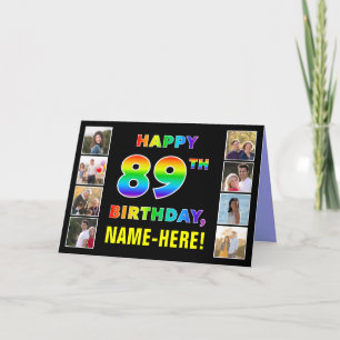 Tarjeta 89º cumpleaños: texto arcoiris, fotos y nombre de