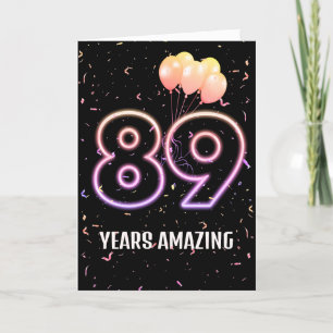 Tarjeta 89.º natalicio Globos y Confetti