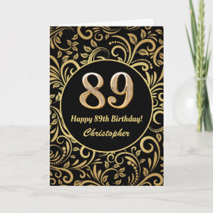 Tarjeta 89.º natalicio Patrón floral de oro y negro