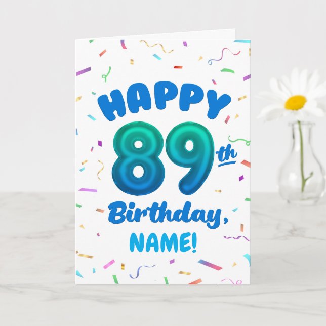 Tarjeta 89th Balloon Number Custom Name Birthday Card (Planta pequeña)