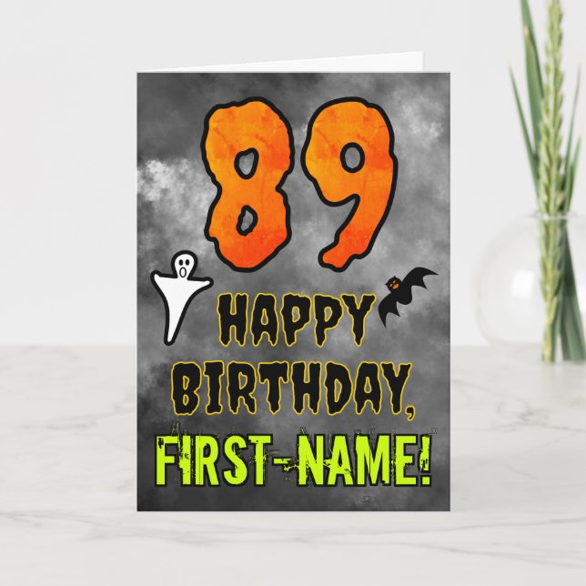 Tarjeta 89th Birthday: Eerie Halloween Theme + Custom Name (Anverso)