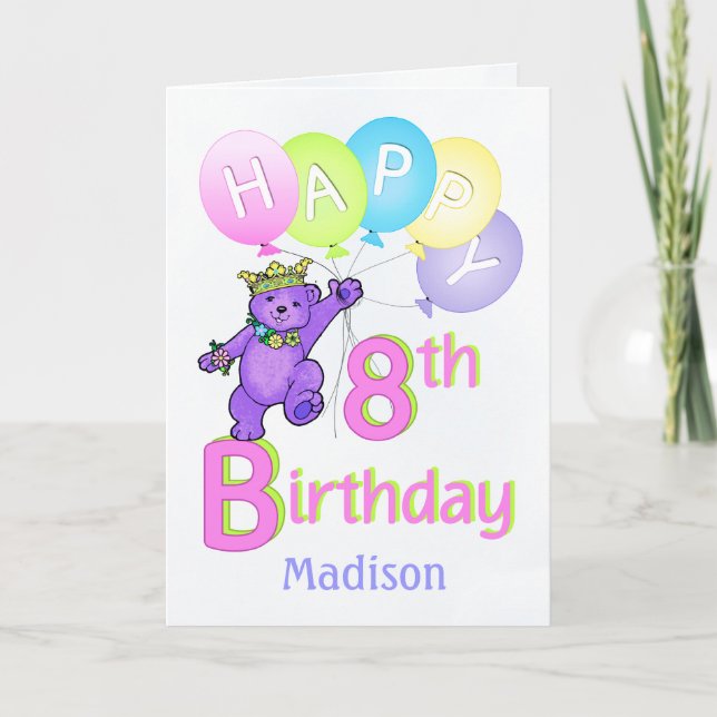 Tarjeta 8.ª Princesa de Cumpleaños, nombre personalizado (Anverso)