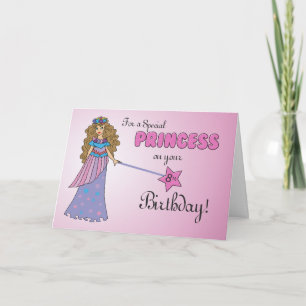 Tarjeta 8.ª Princesa Rosa de Cumpleaños con una varita de 