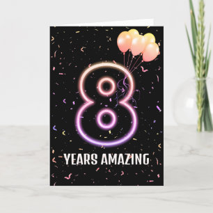 Tarjeta 8.º Balón de cumpleaños y Confetti