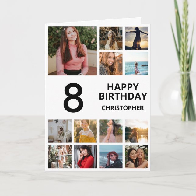Tarjeta 8.º Collage de fotos de cumpleaños 13 fotos en bla (Anverso)