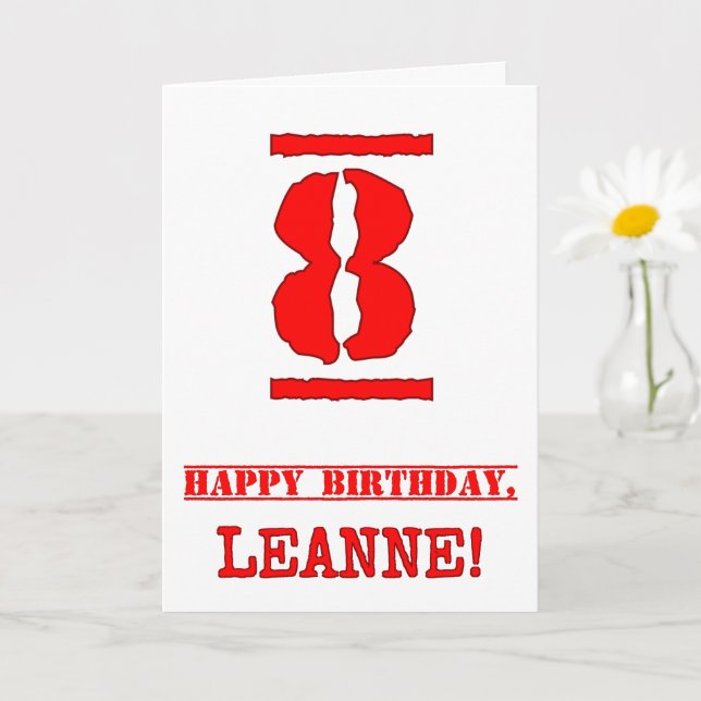Tarjeta 8.º cumpleaños: Diversión, estampado de goma roja (Planta pequeña)