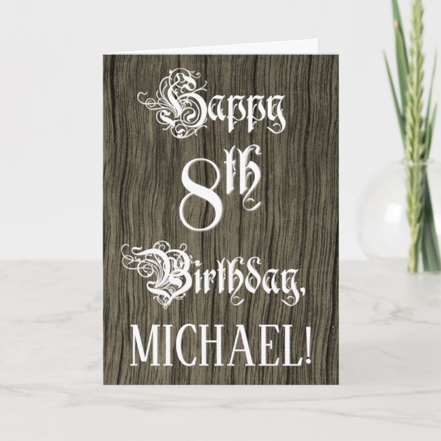 Tarjeta 8.º Cumpleaños: Elegante texto de fantasía; aparie (Anverso)
