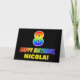 Tarjeta 8.º cumpleaños: negrita, diversión, simple, arcoir