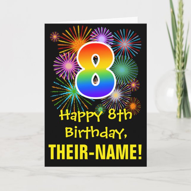 Tarjeta 8.º cumpleaños: Patrón de fuegos artificiales dive (Anverso)
