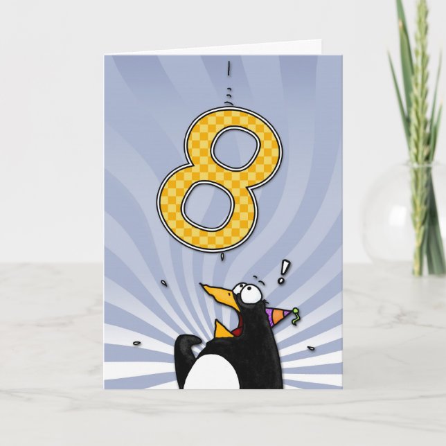 Tarjeta 8.º cumpleaños - Sorpresa de pingüinos (Anverso)
