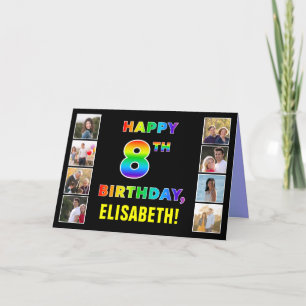 Tarjeta 8.º cumpleaños: texto arcoiris, fotos y nombre Per
