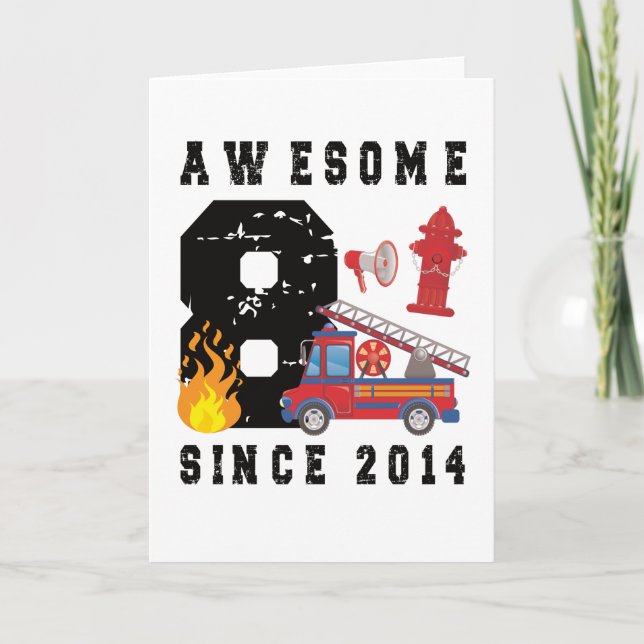 Tarjeta 8.º niño bombero de regalo de cumpleaños nacido en (Anverso)