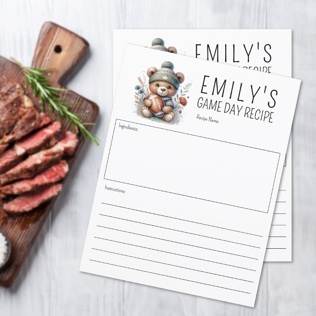 Tarjeta 8.5x11 para Personalizado de oso lindo (Custom Recipe 8.5x11 Card (multiple shown))