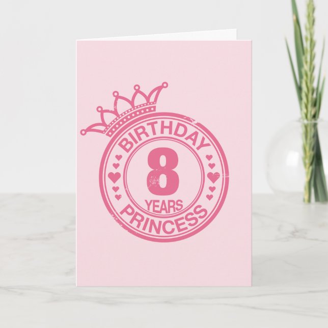 Tarjeta 8 años - Princesa de cumpleaños - rosa (Anverso)