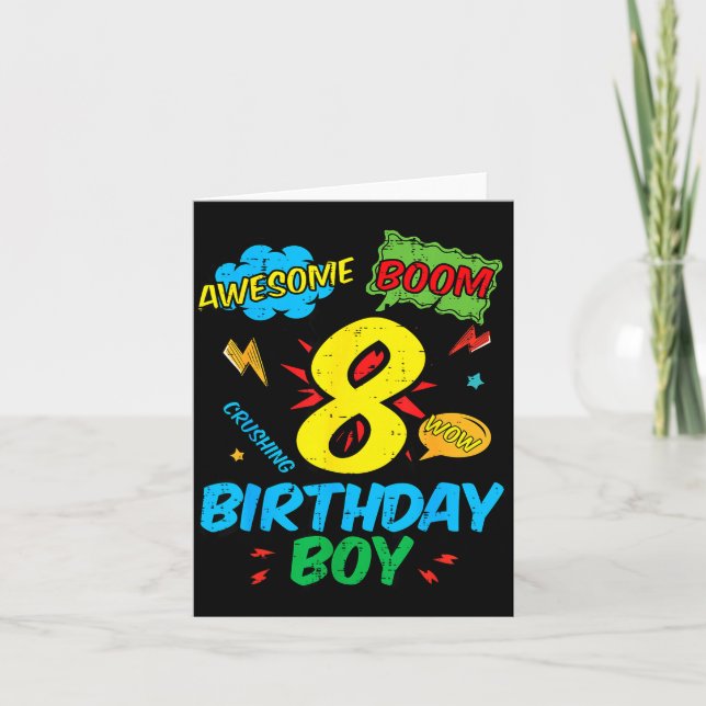 Tarjeta 8 Birthday Boy Comic Cool 8th Bday Superhero Party (Anverso)