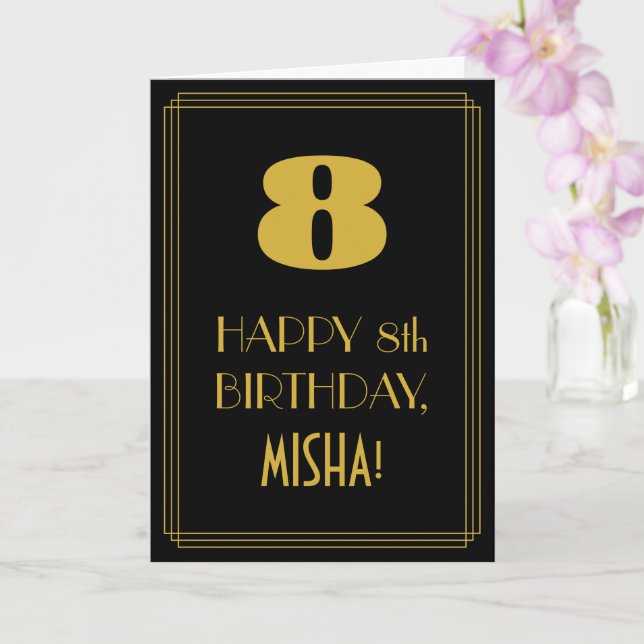 Tarjeta 8 Cumpleaños ~ Art Decó Inspira Aspecto "8" y nomb (Orquídea)