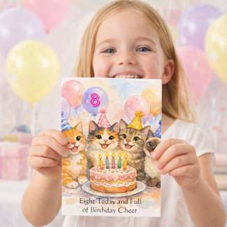 Tarjeta 8th Birthday Card for Girls That Love Cats