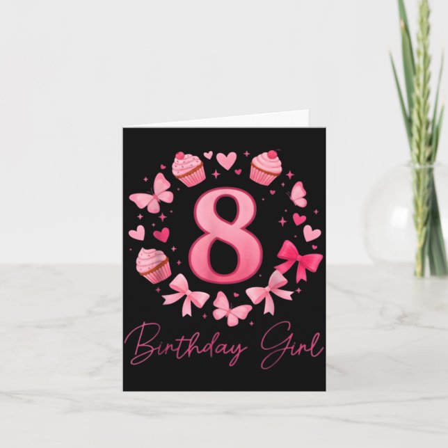 Tarjeta 8th Birthday Girl Aesthetic Coquette Bow  (Anverso)