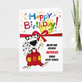 Tarjeta 8vo cumpleaños - muchacho o chica - nombre lindo