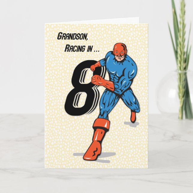 Tarjeta 8vo super héroe del cumpleaños del nieto (Anverso)