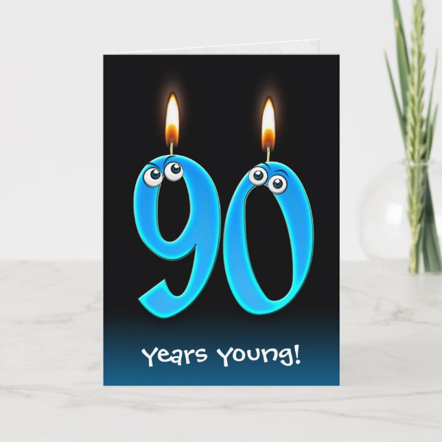 Tarjeta 90.ª Velas de cumpleaños con ojos (Anverso)