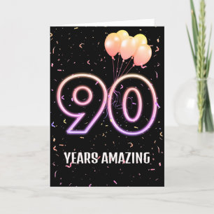 Tarjeta 90.º Balón de cumpleaños y Confetti