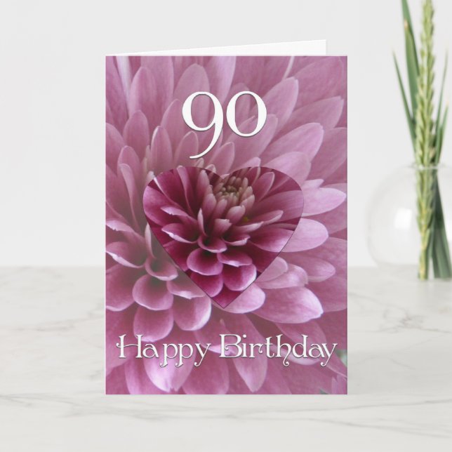 Tarjeta 90.º Birthday-Floral Corazón+Crisantemo (Anverso)