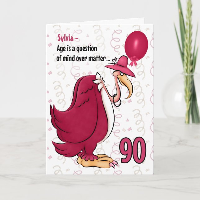 Tarjeta 90.º Buzzard rosa de cumpleaños gracioso con nombr (Anverso)