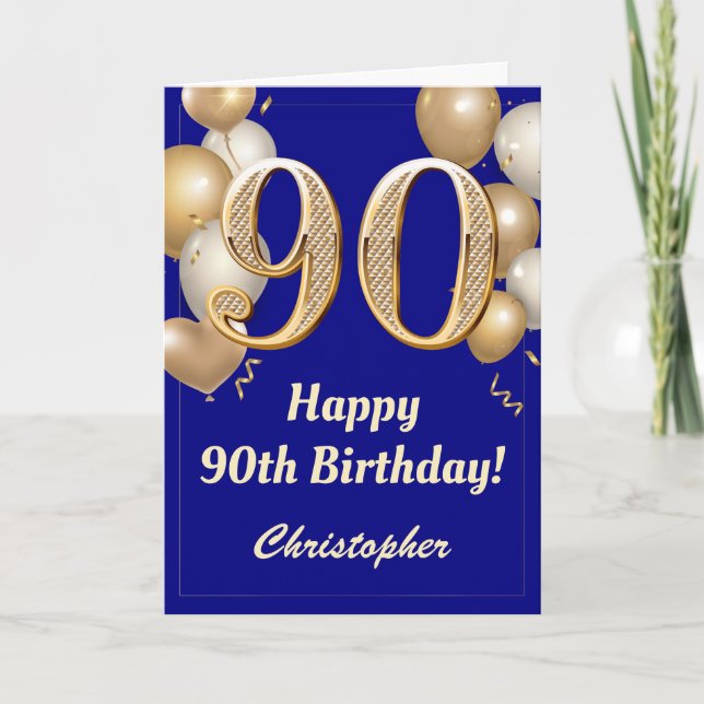 Tarjeta 90.º Confetti de globos azules y de oro de la mari (Anverso)