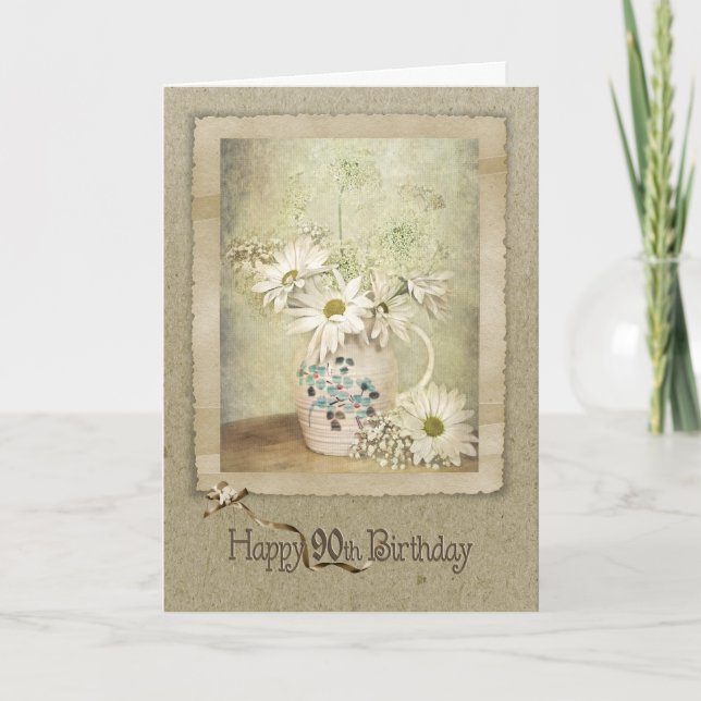 Tarjeta 90.º cumpleaños Daisy Bouquet (Anverso)