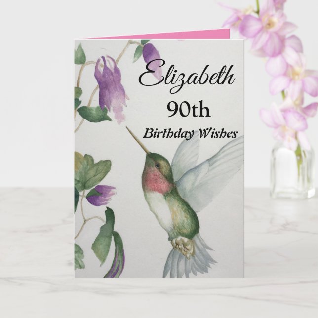 Tarjeta 90.º Cumpleaños Elegante Colibrí (Orquídea)